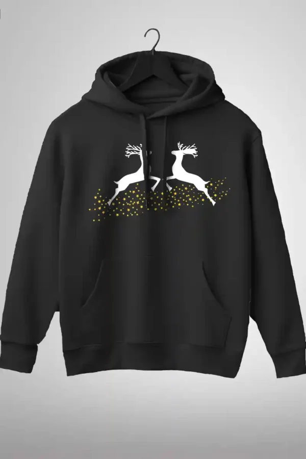 TWRD-HDI-BLK_1 Festive Reindeer Hoodie Unisex | 300 GSM Fleece Winter Wear