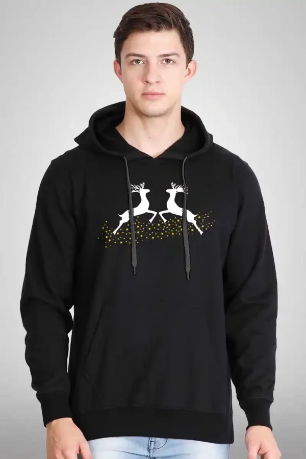 TWRD-HDI-BLK_4 Festive Reindeer Hoodie Unisex | 300 GSM Fleece Winter Wear