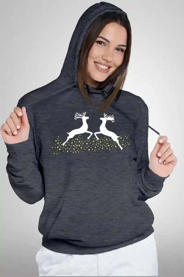TWRD-HDI-DGRY_2 Festive Reindeer Hoodie Unisex | 300 GSM Fleece Winter Wear