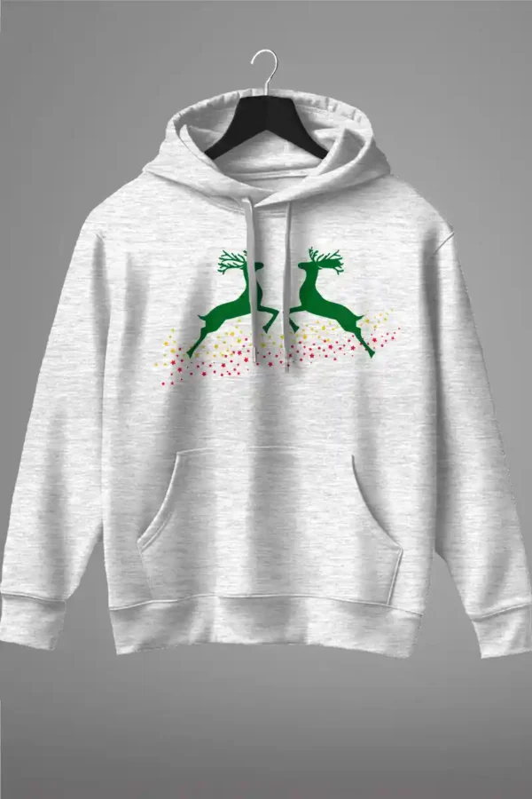 TWRD-HDI-LGY_1 Festive Reindeer Hoodie Unisex | 300 GSM Fleece Winter Wear