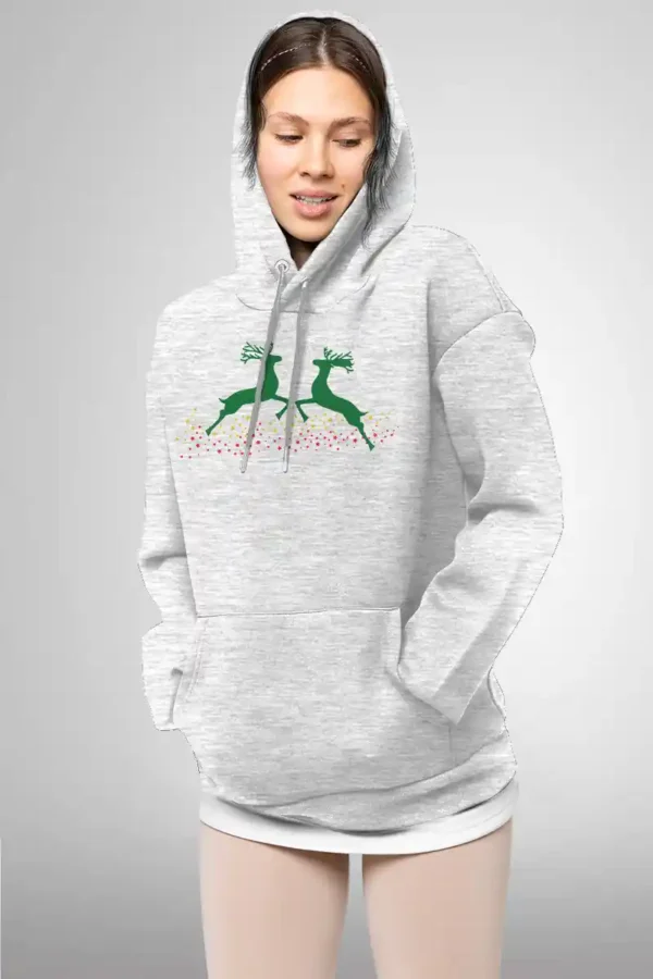 TWRD-HDI-LGY_2 Festive Reindeer Hoodie Unisex | 300 GSM Fleece Winter Wear