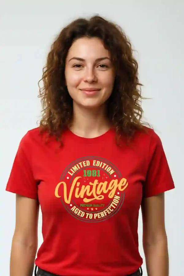 012-LEV_Jane RED Limited Vintage T-Shirt Unisex | 180 GSM Cotton Crew Neck