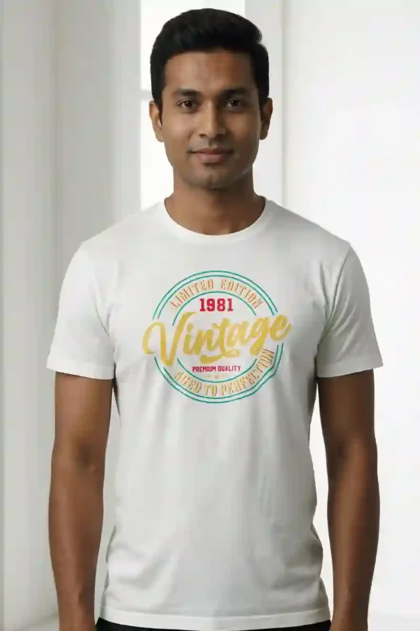 012-LEV_Pramod White Limited Vintage T-Shirt Unisex | 180 GSM Cotton Crew Neck