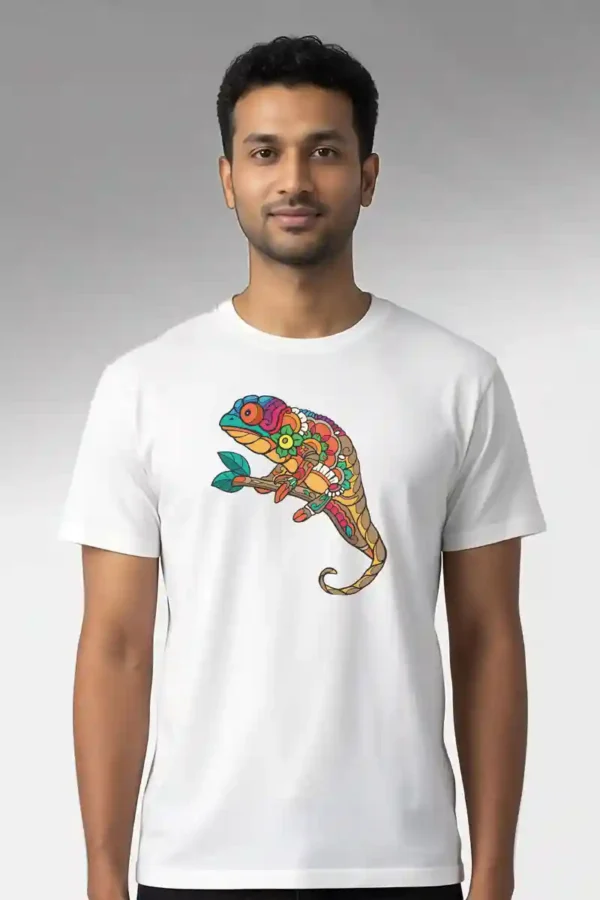 036-CCM_Anand white Colorful Chameleon T-Shirt Unisex | 100% Pure Cotton