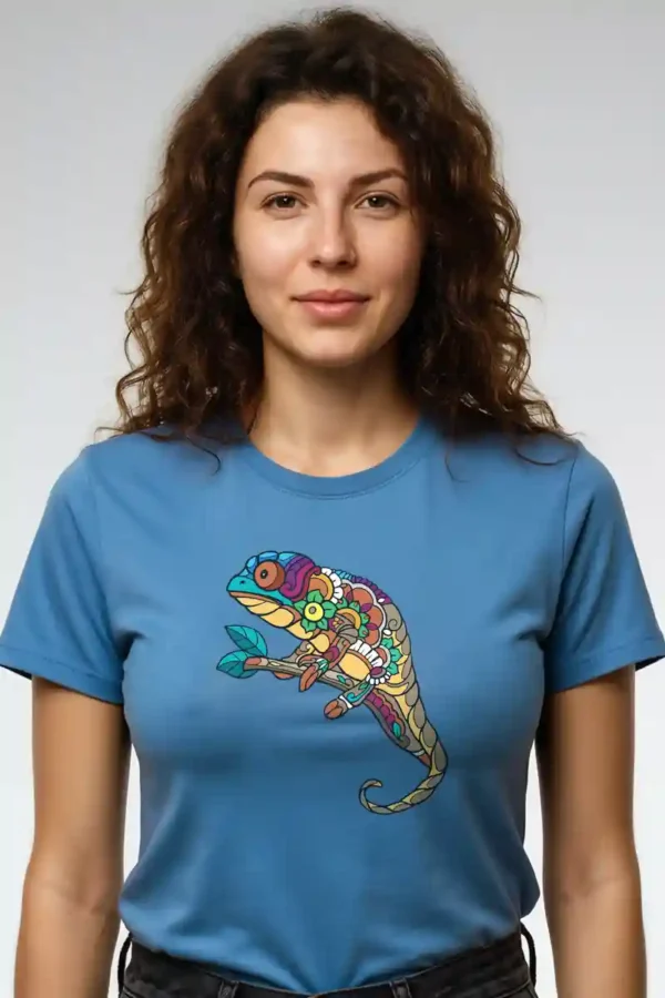 036-CCM_Jane Blue Colorful Chameleon T-Shirt Unisex | 100% Pure Cotton