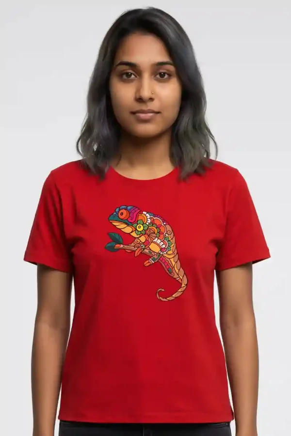 036-CCM_Shamitha Red Colorful Chameleon T-Shirt Unisex | 100% Pure Cotton