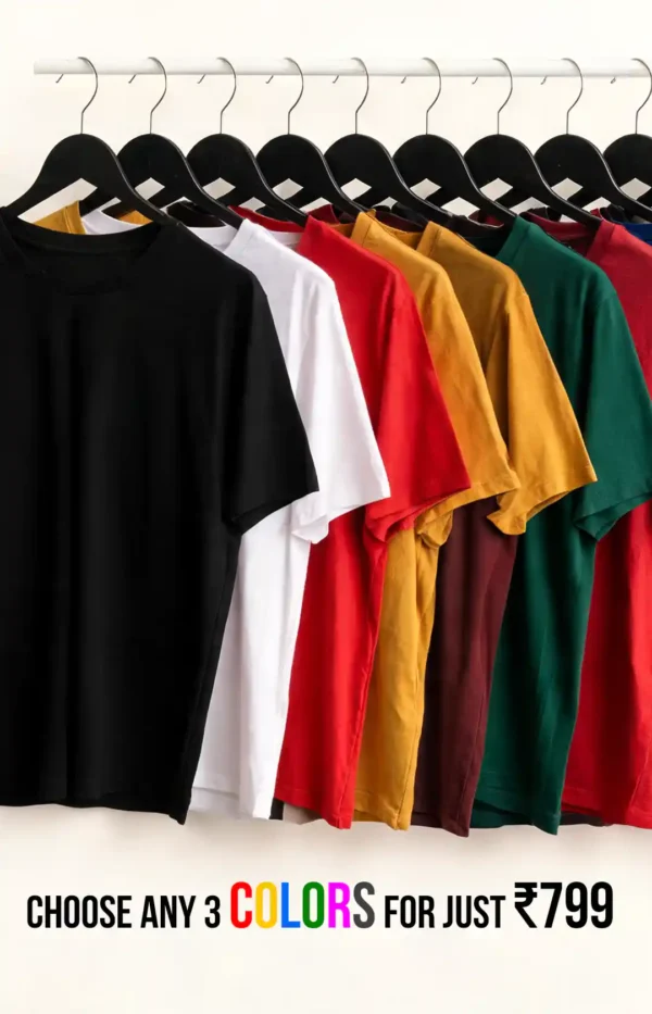 Pick Any 3 T-Shirts for ₹799 | Cotton Crew Neck Combo Offer