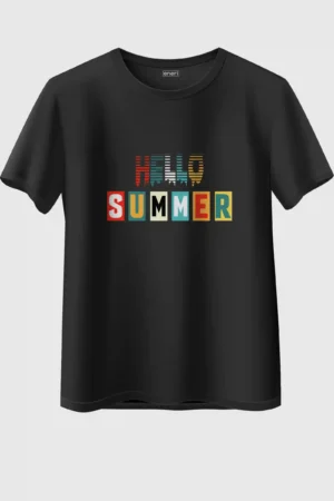 052-HSR-OS_Over Size Black Front Hello Summer Oversized T-Shirt Unisex | 100% Pure Cotton