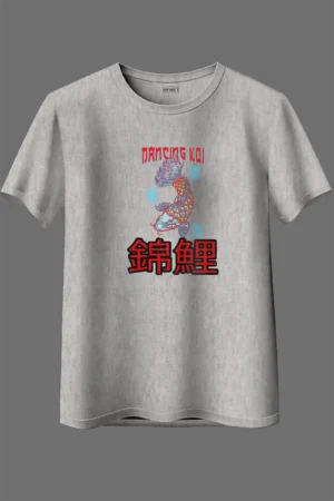 058-DNK-OS_Over Size Grey Melange Dancing Koi Graphic Oversized T-Shirt Unisex | 100% Pure Cotton