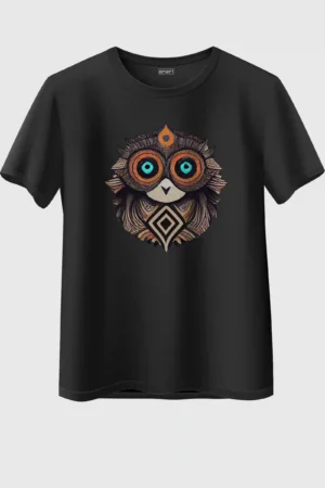 063-OWL-OS_Over Size Black Owl Graphic Oversized T-Shirt Unisex | 100% Pure Cotton