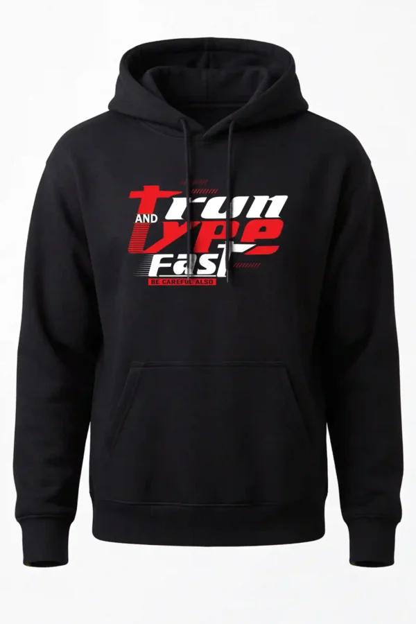 Hoodie Black Run and Type Fast Hoodie Unisex | 320 GSM Fleece Winter Wear