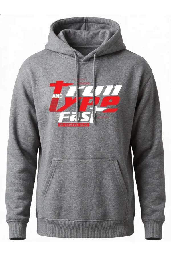 Hoodie Grey Melangs Run and Type Fast Hoodie Unisex | 320 GSM Fleece Winter Wear