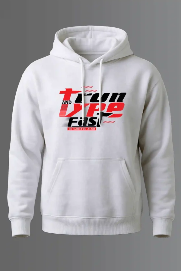 Hoodie white Run and Type Fast Hoodie Unisex | 320 GSM Fleece Winter Wear