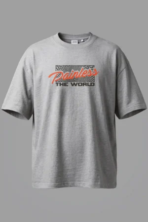 Over Size Grey Melange Painless the World Oversized T-Shirt Unisex | 100% Pure Cotton