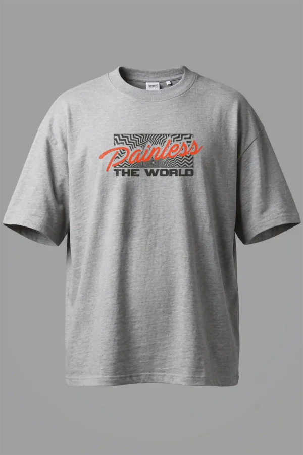 Over Size Grey Melange Painless the World Oversized T-Shirt Unisex | 100% Pure Cotton