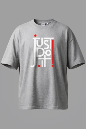 Over Size Grey Melange Just Do It Oversized T-Shirt Unisex | 100% Pure Cotton
