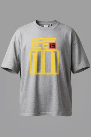 Over Size Grey Melange Life is Good Oversized T-Shirt Unisex | 100% Pure Cotton