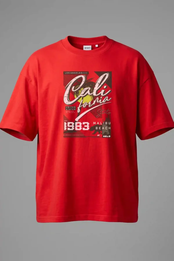 Over Size RED California Beach Oversized T-Shirt Unisex | 100% Pure Cotton