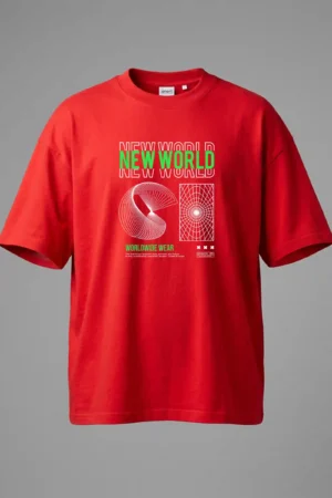 Over Size RED New World Oversized T-Shirt Unisex | 100% Pure Cotton